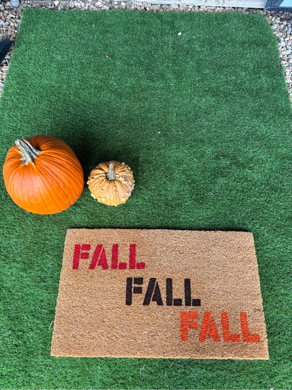 Autumn 'FALL' Coir Doormat - Natural with Orange and Black Accents